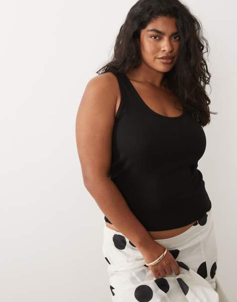 Brave Soul Curve ribbed scoop neck tank top in black - view 1