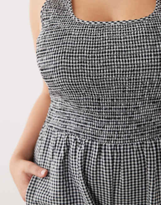 Brave Soul Curve scoop neck gingham jumpsuit in black and white , 3 of 4