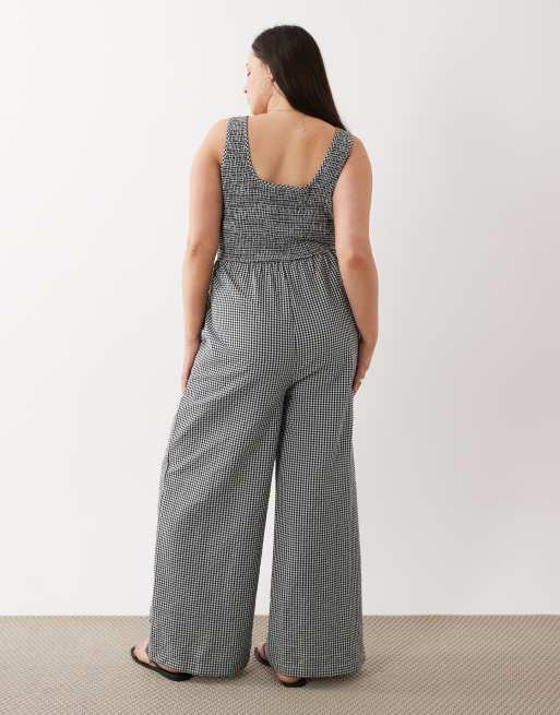 Brave Soul Curve scoop neck gingham jumpsuit in black and white , 4 of 4