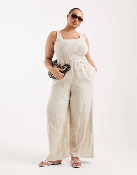Brave Soul Curve scoop neck jumpsuit in cream - view 1