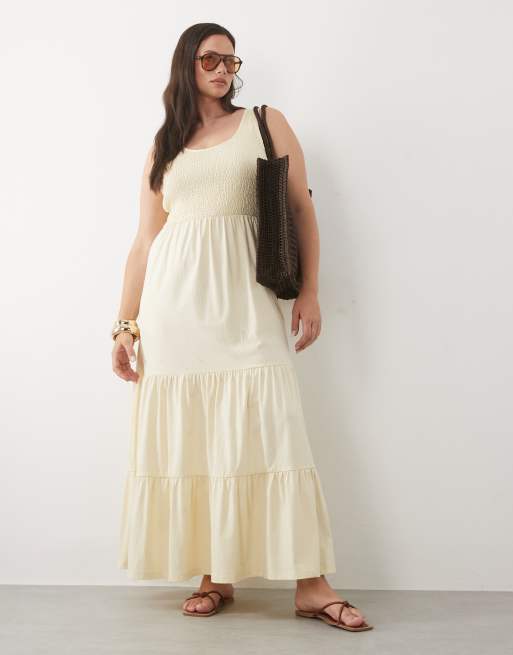 Brave Soul Curve scoop neck shirred bodice dress with tiered skirt