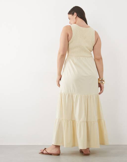 Brave Soul Curve scoop neck shirred bodice dress with tiered skirt