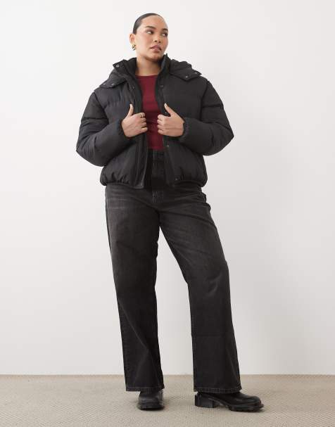 Brave Soul Curve short puffer jacket with hood in black - view 1