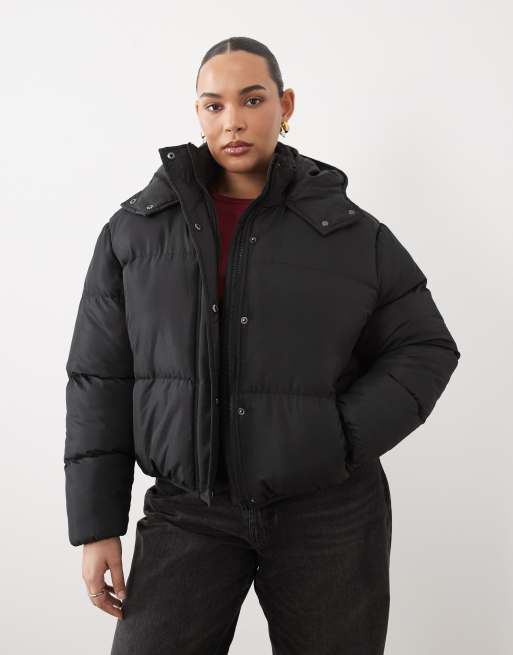Brave Soul Curve short puffer jacket with hood in black, 2 of 4