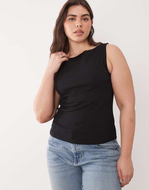Brave Soul Curve slash neck singlet top in black - view 1