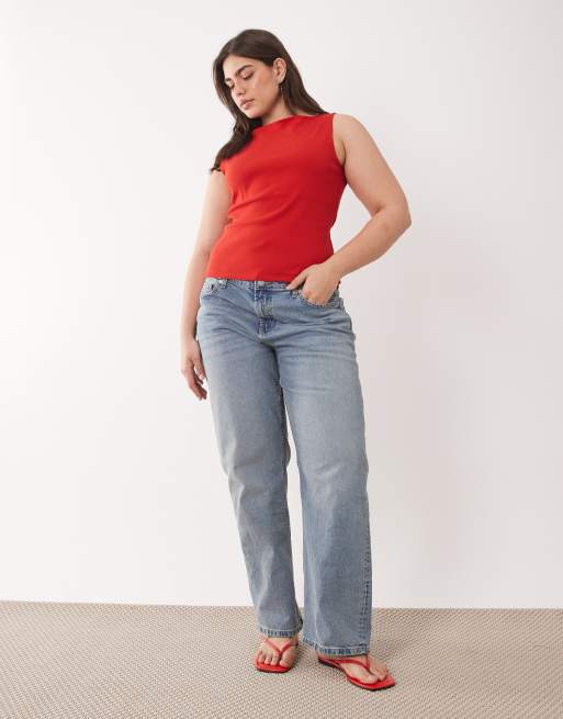 Brave Soul Curve slash neck tank top in cherry red, 2 of 4