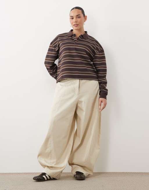 Brave Soul Curve top rugby a maniche lunghe a righe in marrone cioccolato, 2 di 4