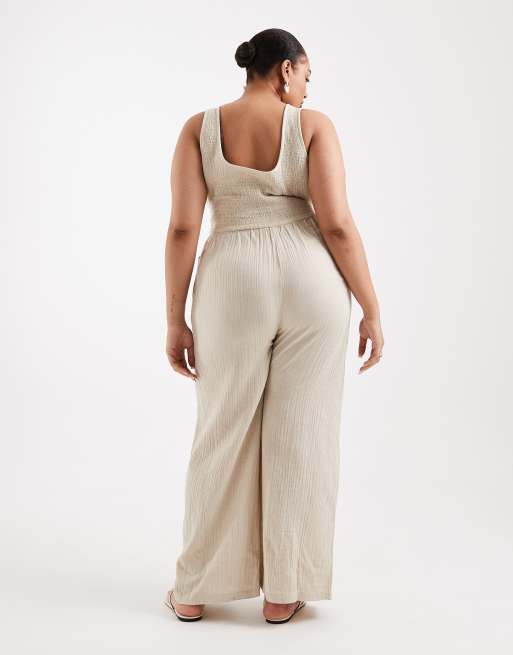 Brave Soul Curve - Tuta jumpsuit color crema con scollo rotondo, 3 di 4
