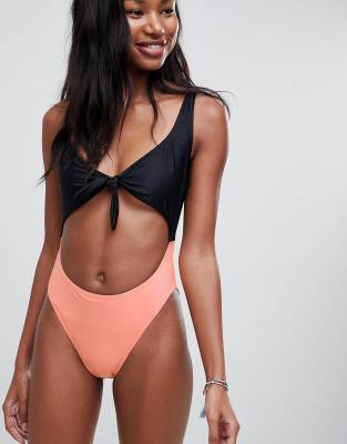 color block cut out swimsuit