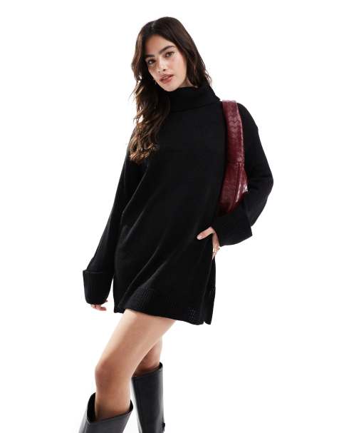 Brave Soul knitted mini jumper dress in black