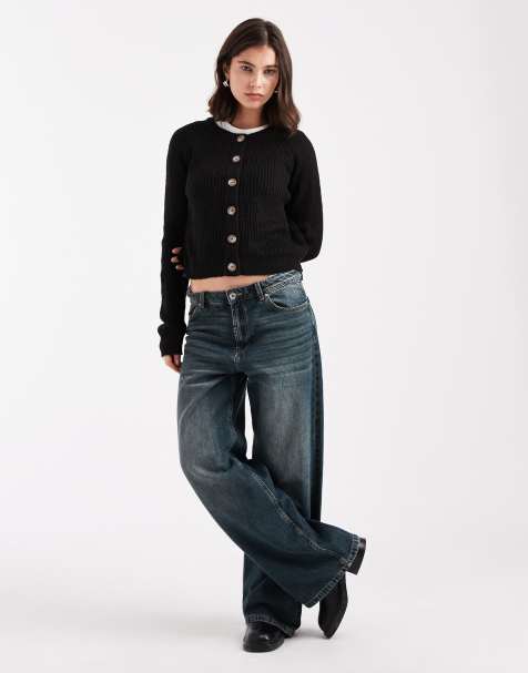 Brave Soul cardigan with contrast buttons in black