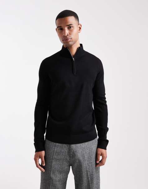 Brave Soul fine knit quarter zip jumper in black