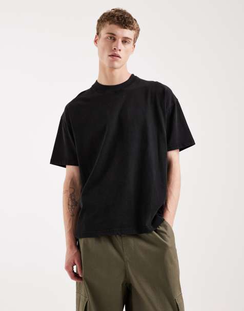 Brave Soul – Czarny T-shirt oversize o gramaturze 240 g/m² z efektem sprania - view 1