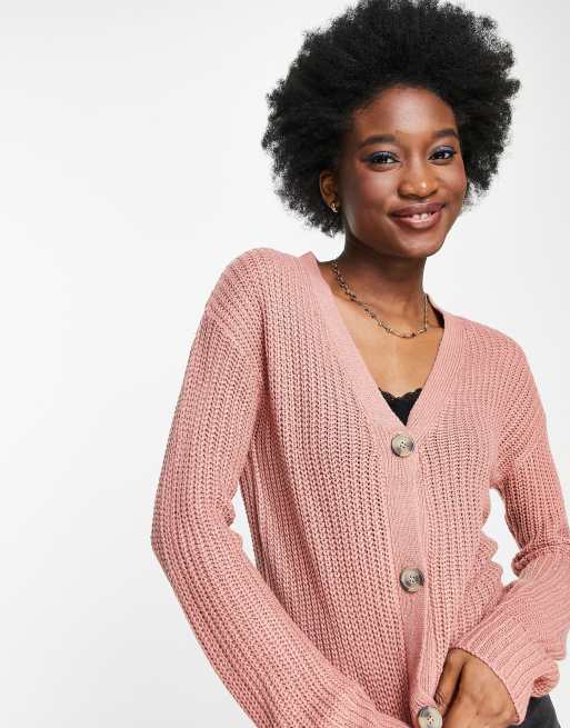 Brave Soul - Daisy - Cardigan in maglia a coste inglesi rosa