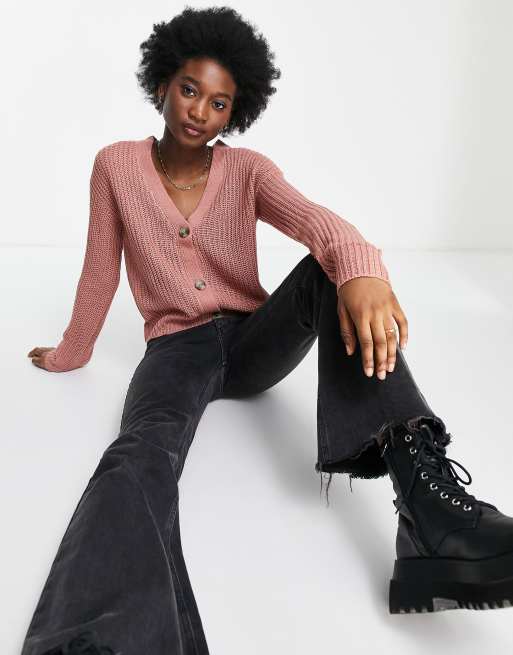 Brave Soul - Daisy - Cardigan in maglia a coste inglesi rosa, 4 di 4