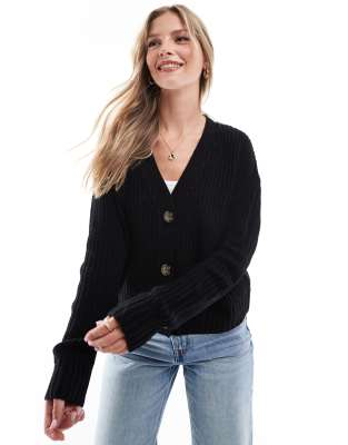 Brave Soul - Daisy - Fischerrippen-Strickjacke in Schwarz