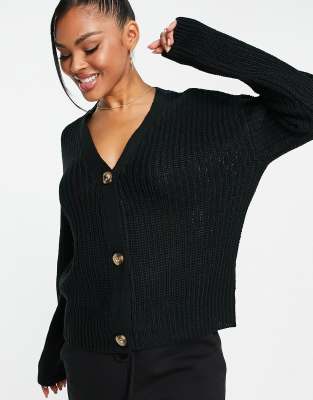 Brave Soul daisy fisherman knit cardigan in black φωτογραφία