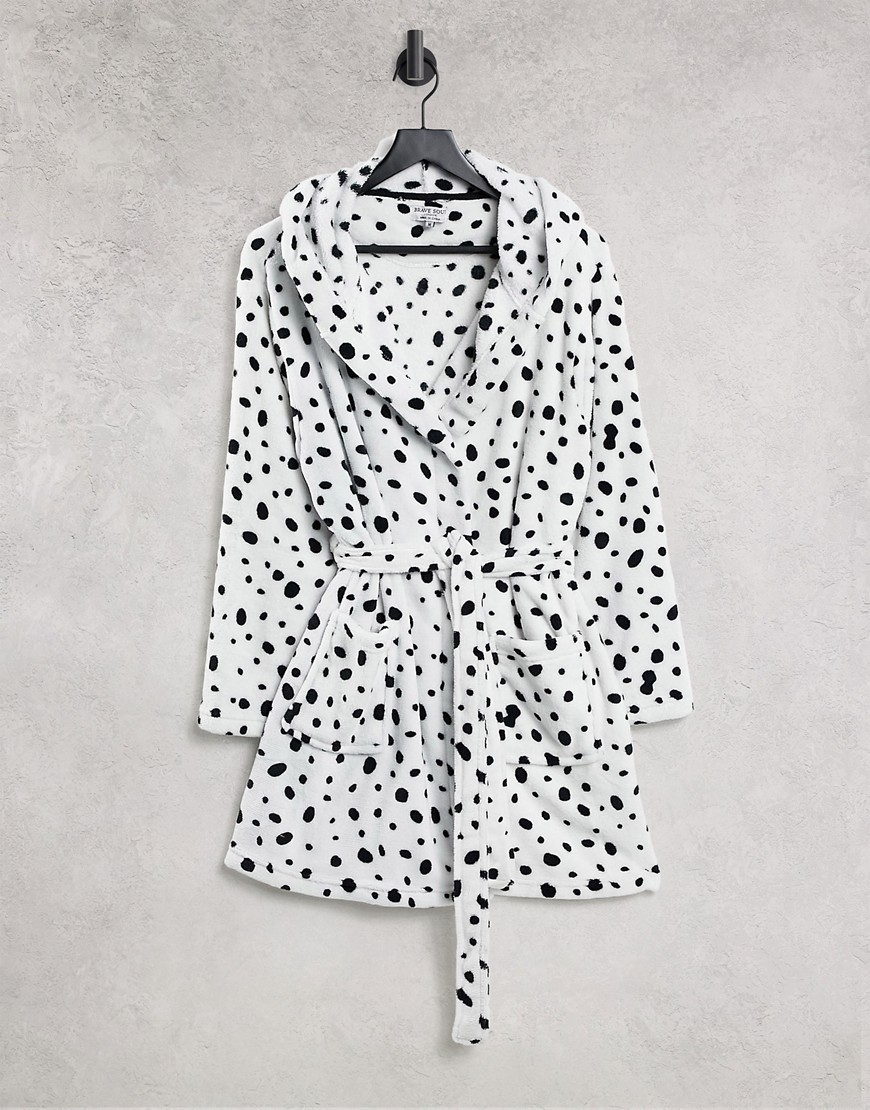 Brave Soul dalmation fleece dressing gown in black and white