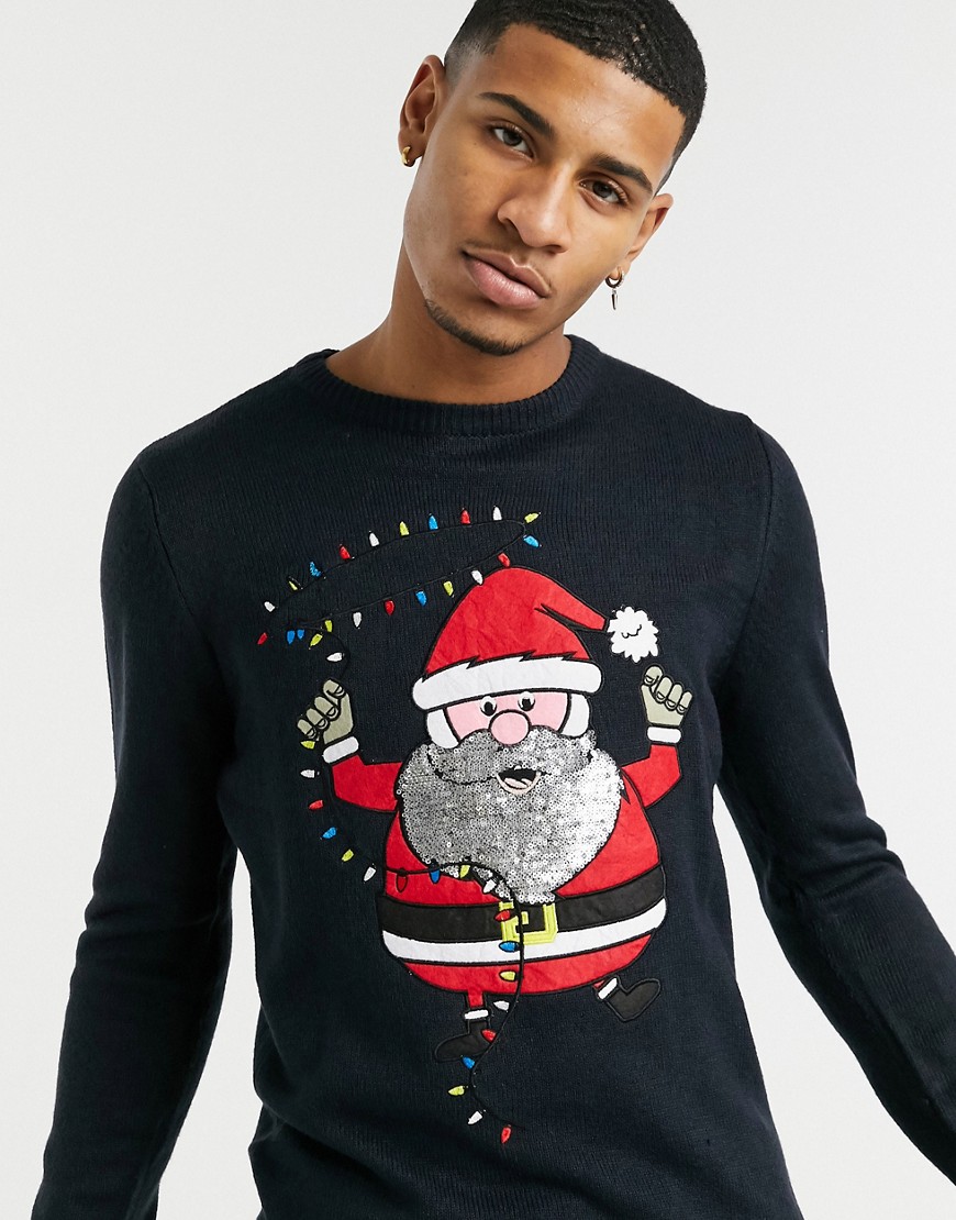 Brave Soul dancing santa Christmas sweater-Navy