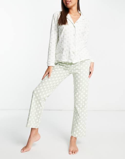 Brave Soul deanna polka dot pyjama set in sage and ivory