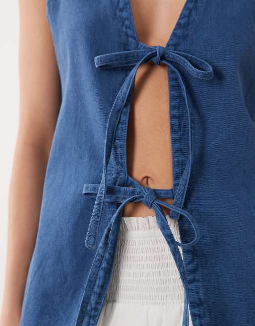 Brave Soul - Denim gilet met gestrikte voorkant, 2 van 4