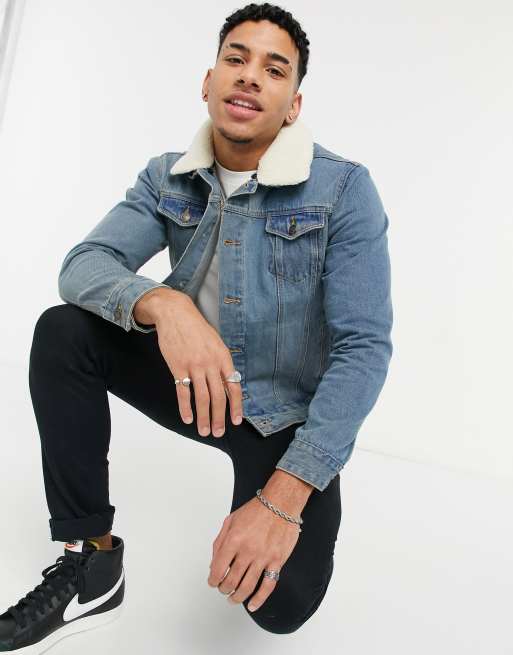 Brave Soul denim jacket in blue with detachable borg collar | ASOS