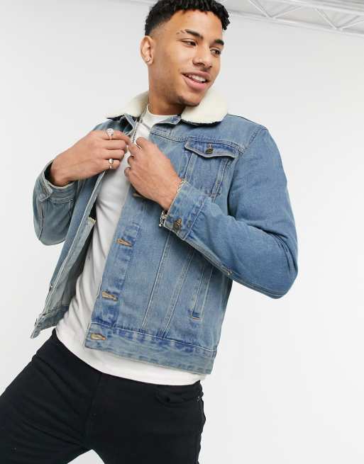 Brave soul denim 2025 jacket with borg collar