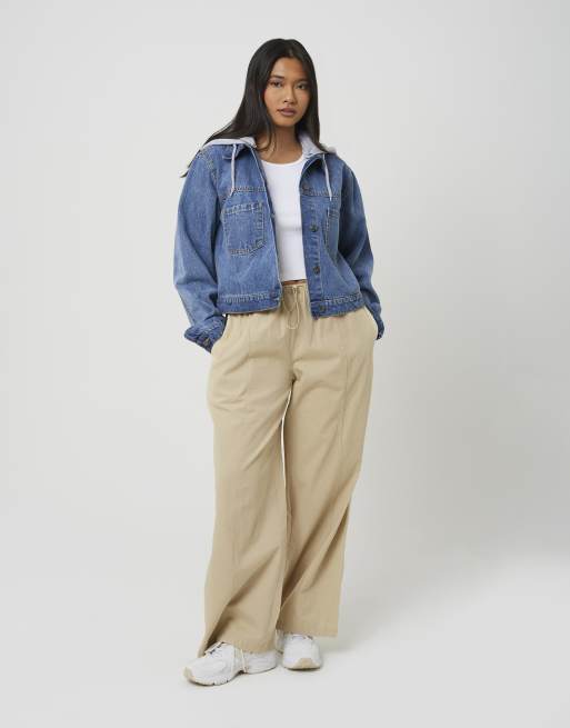Brave Soul Denim jacket with detachable jersey hood in light blue, 4 of 4