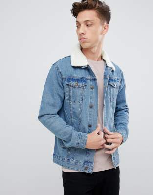 brave soul denim jacket with fleece collar