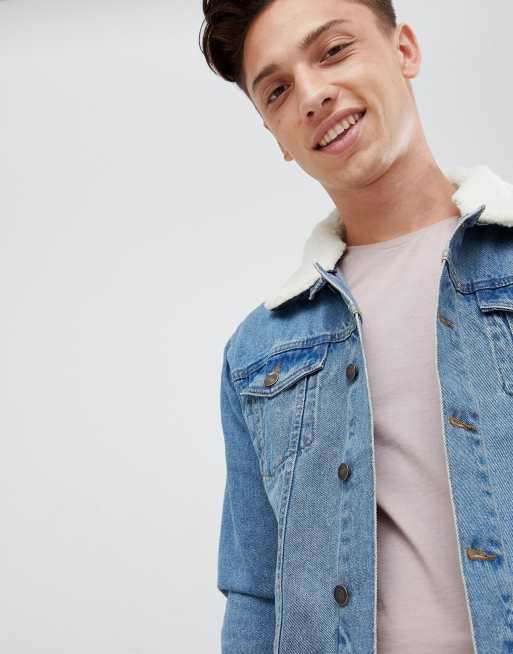 Brave Soul Denim Jacket With Fleece Collar