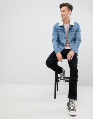 brave soul denim jacket with fleece collar