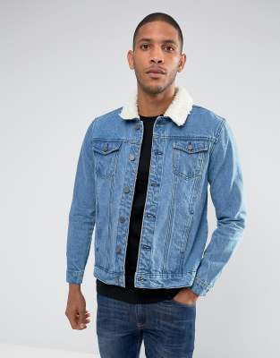 brave soul denim jacket with fleece collar