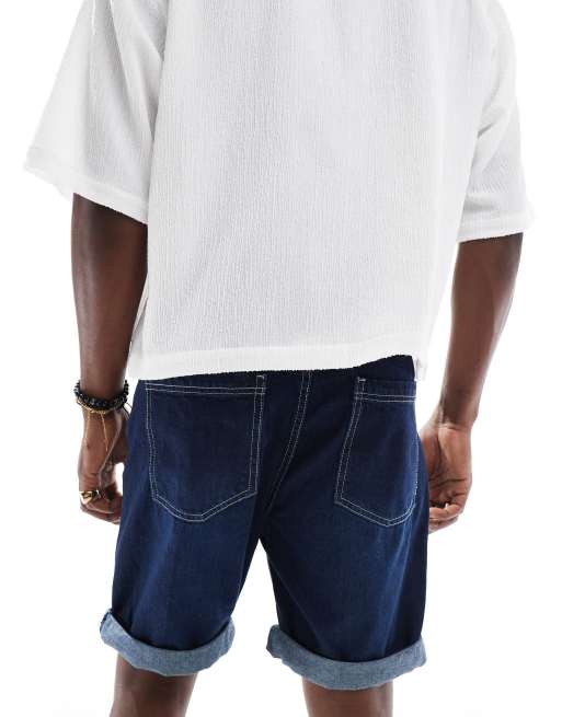 Brave Soul - Denim short met lange pasvorm in marineblauw, 4 van 5