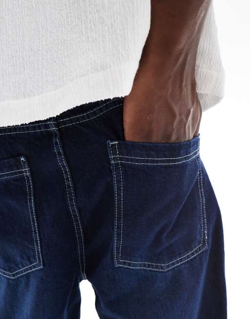 Brave Soul - Denim short met lange pasvorm in marineblauw, 5 van 5