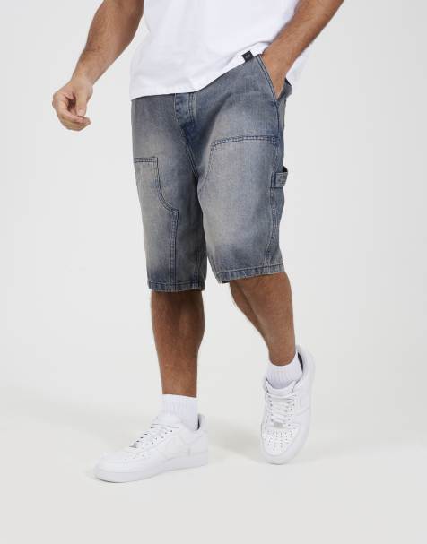 Brave Soul - Denim short met losse in pasvorm in timmermanstijl in middenblauw - view 1