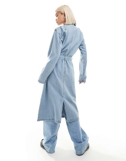 Brave Soul - Denim trenchcoat in blauwe bleekwassing, 4 van 4