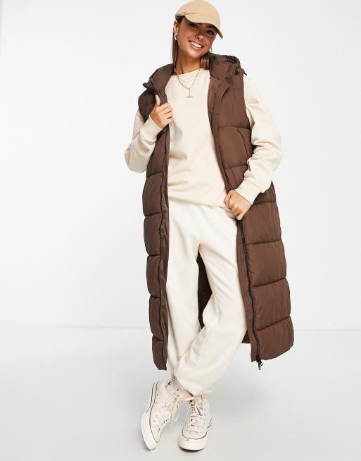 Brave Soul - Denmark - Lange gewatteerde bodywarmer in chocoladebruin