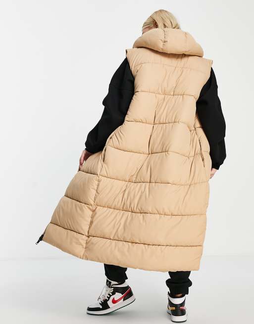 Brave Soul denmark maxi padded vest in camel