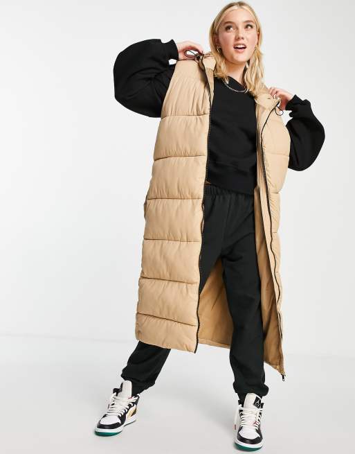 Brave Soul – Denmark – Wattiertes Gilet in Maxilänge, in Camel