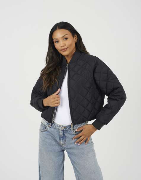 Brave Soul Diamond quilted bomber jacket in black