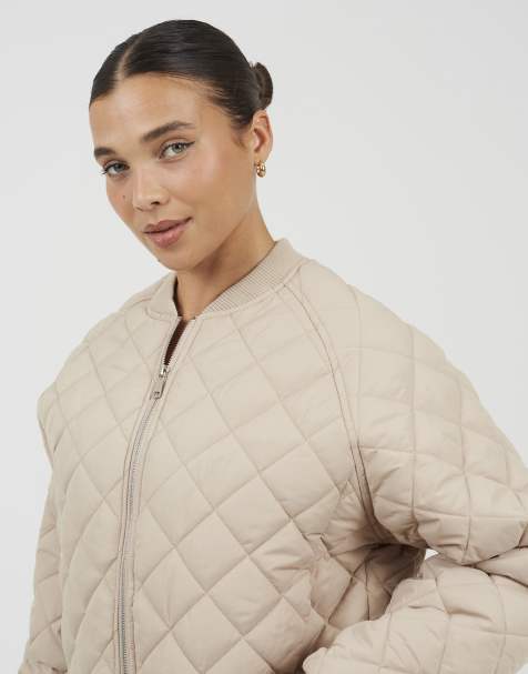 Brave Soul Diamond quilted bomber jacket in stone - view 1