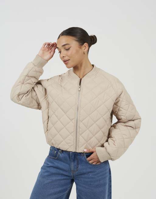 Brave Soul Diamond quilted bomber jacket in stone, 2 of 4