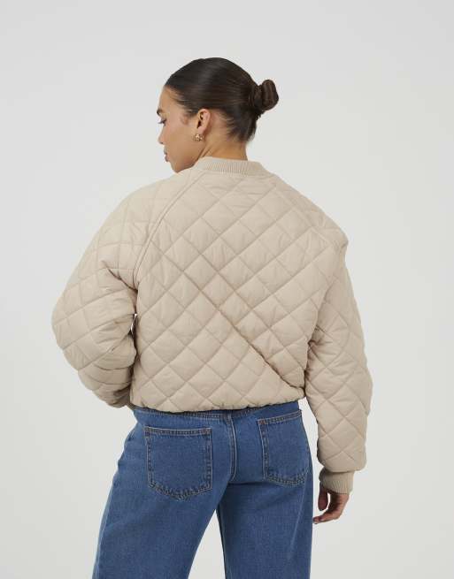 Brave Soul Diamond quilted bomber jacket in stone, 3 of 4