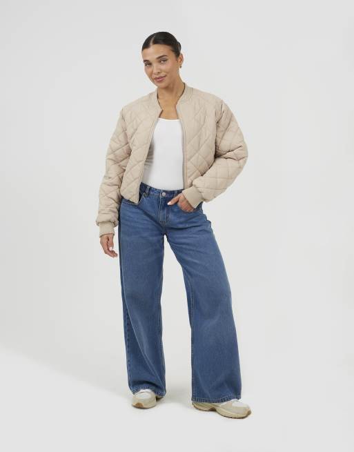 Brave Soul Diamond quilted bomber jacket in stone, 4 of 4