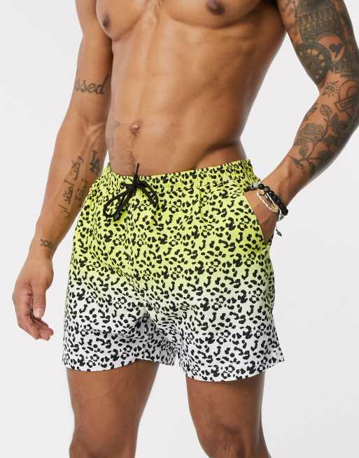 Brave Soul dip dye chettah print swim short