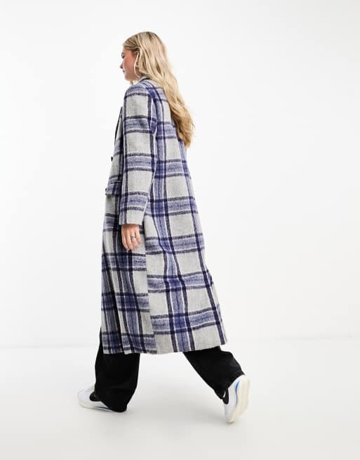 Brave Soul - Dobbeltradet elegant frakke med blå tern, 4 af 4
