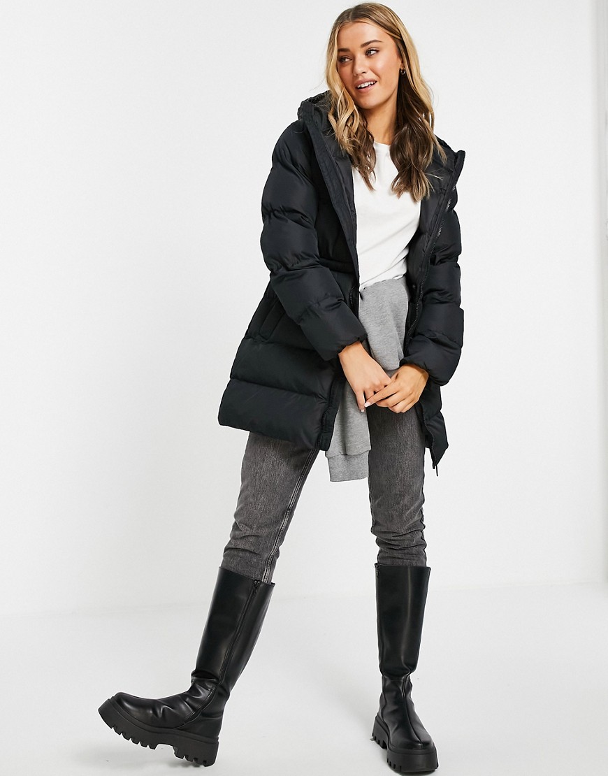 Brave Soul dominica hooded mid length puffer jacket in black