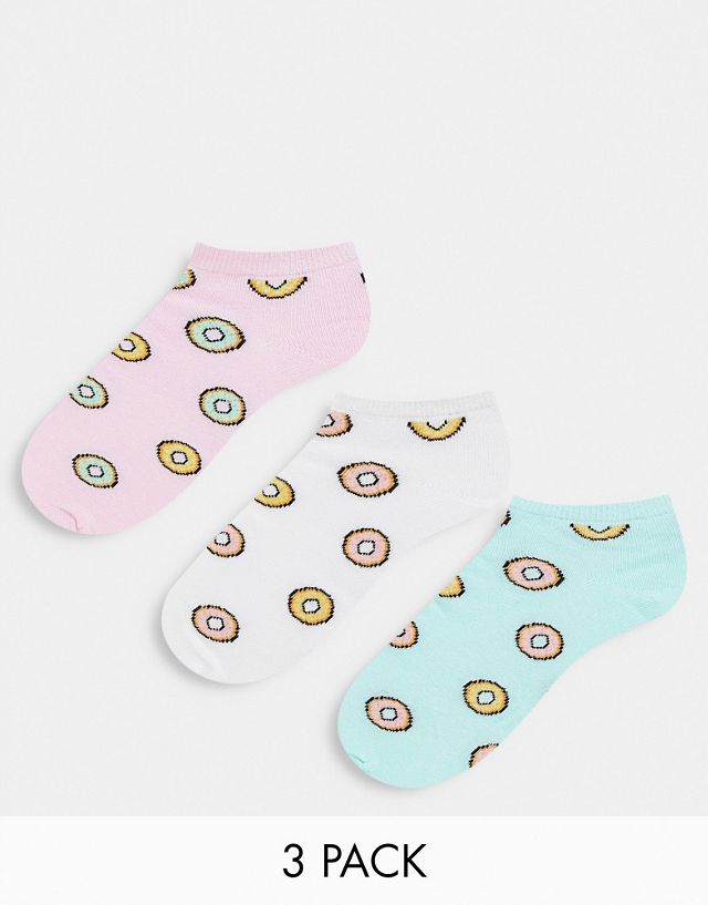 Brave Soul donuts 3 pack sneaker socks in white pink turquoise