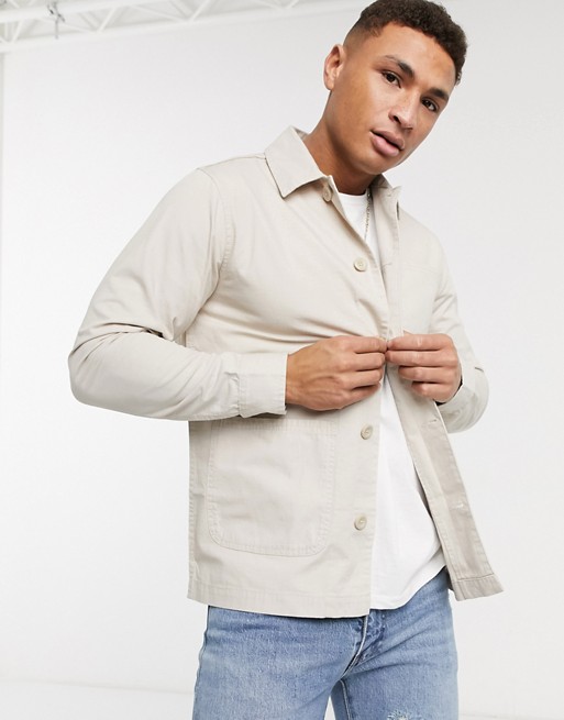 Brave Soul doron worker jacket with pockets in stone