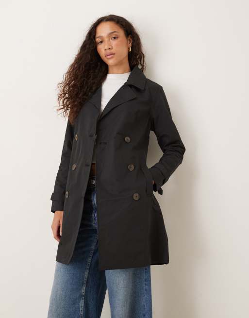 Brave Soul Double breasted belted trench coat in black